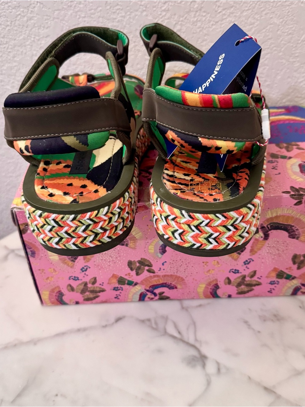 Farm Rio Toucan Raffia platform Sandals Tropical Velcro Platform,New! Brazilian - Picture 6 of 12
